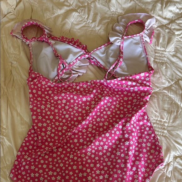 Pink Floral Ruffle One-Piece Swimsuit - Picture 5 of 5